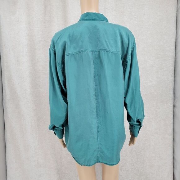Jonathan Logan Vintage Green Silk Button Down Shirt Top Women's Large - Picture 5 of 9